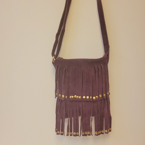 Bohemian Tikka Cow Suede Leather Purple Women Crossbody Bag - Picture 4 of 10